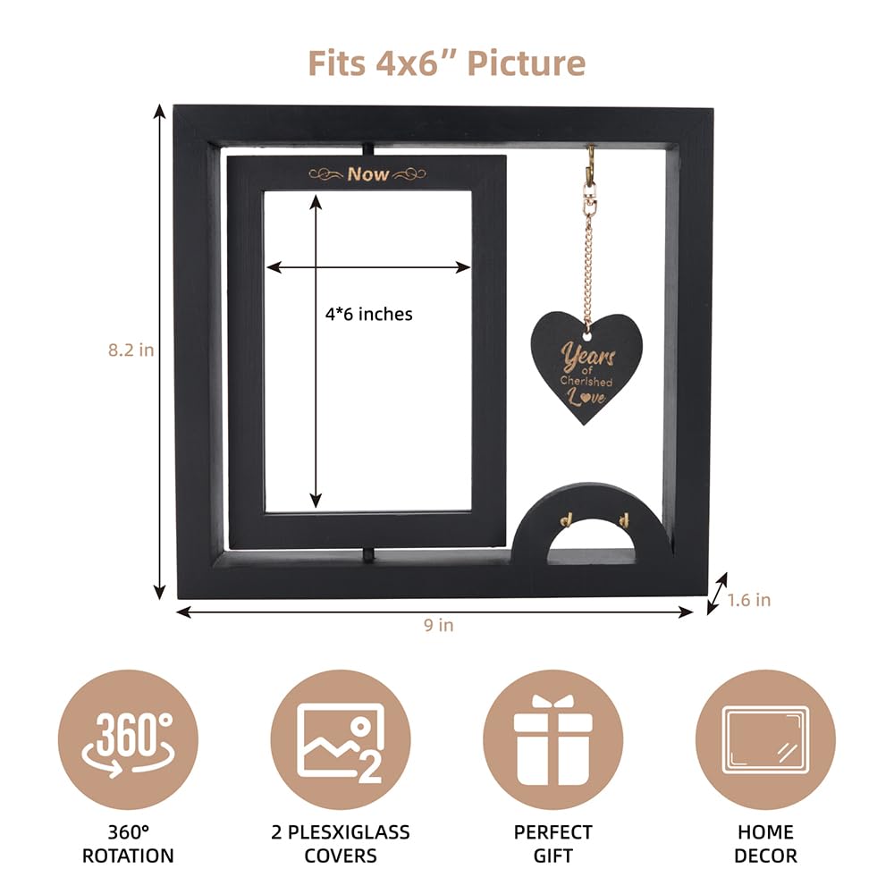VoziSpace Then & Now Anniversary Picture Frame 1~99 Anniversary Wedding Engagement Photo Frame - Happy Anniversary Wedding Gifts For Wife - Wooden Bridal Shower Wedding Ideal Gifts for Couple