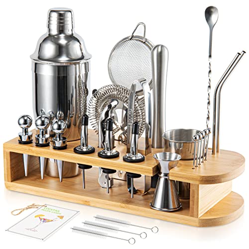 Semderm Cocktail Shaker Set Mixology Bartender Kit with Bamboo Stand | 26-Piece Cocktail Kit Bar Set with All Essential Ba...
