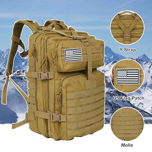 Oraynn 50L Large Military Tactical Backpack Molle Army Assault Pack for Travel Camping Hiking Fishing Backpack for men (kh...