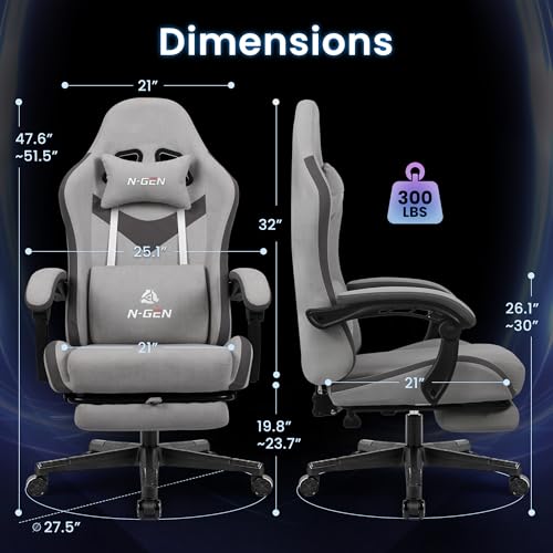 N-GEN GAMING Video Gaming Chair with Footrest Lumbar Support for Home Office High Back Recliner Height Adjustable Ergonomi...