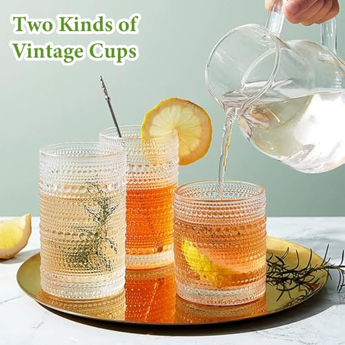 Hlukana Vintage Hobnail Drinking Glasses Set of 8, 12 oz Highball Glasses & 10 oz Cocktail Glasses Set, Kitchen Water Glas...