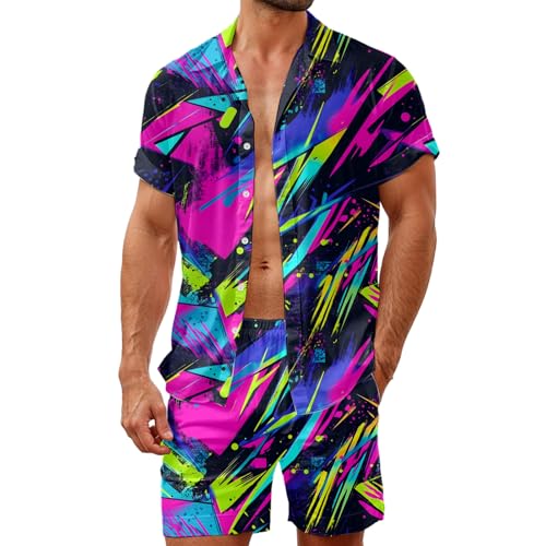 HUGLAZY Christmas Hawaiian Shirt Mens 2 Piece Outfit Tropical Shirts Short Sleeve Beach Outfit Party