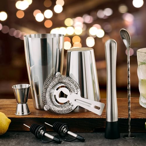 Boston Cocktail Shaker Set, 8-Piece Bartender Kit with 18oz & 28oz Shaker Strainer Muddler Jigger Mixing Spoon Pourers, Ba...