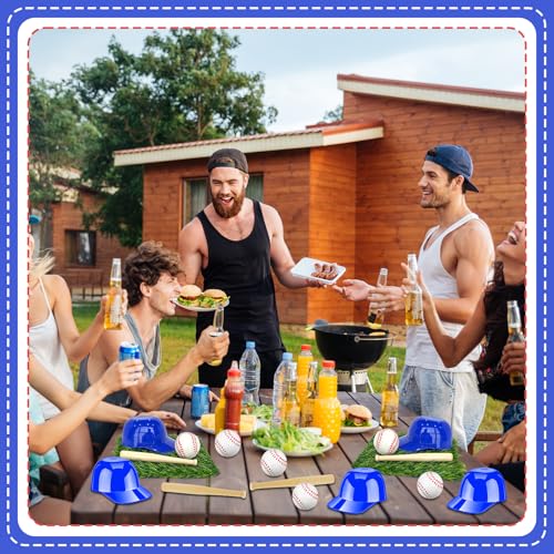 24 Pcs Baseball Party Table Decorations Kit Include Artificial Grass Mats 1.97 Inch Baseballs Baseball Bats Blue Caps for ...