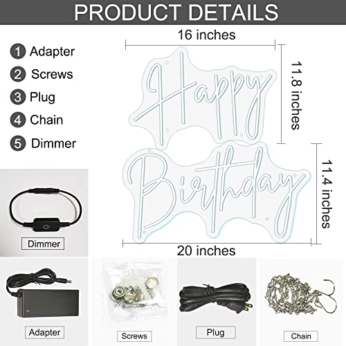 Large Happy Birthday Neon Signs LED Birthday Light Sign for Backdrop Birthday Party Decorations, Happy Birthday Light Up S...