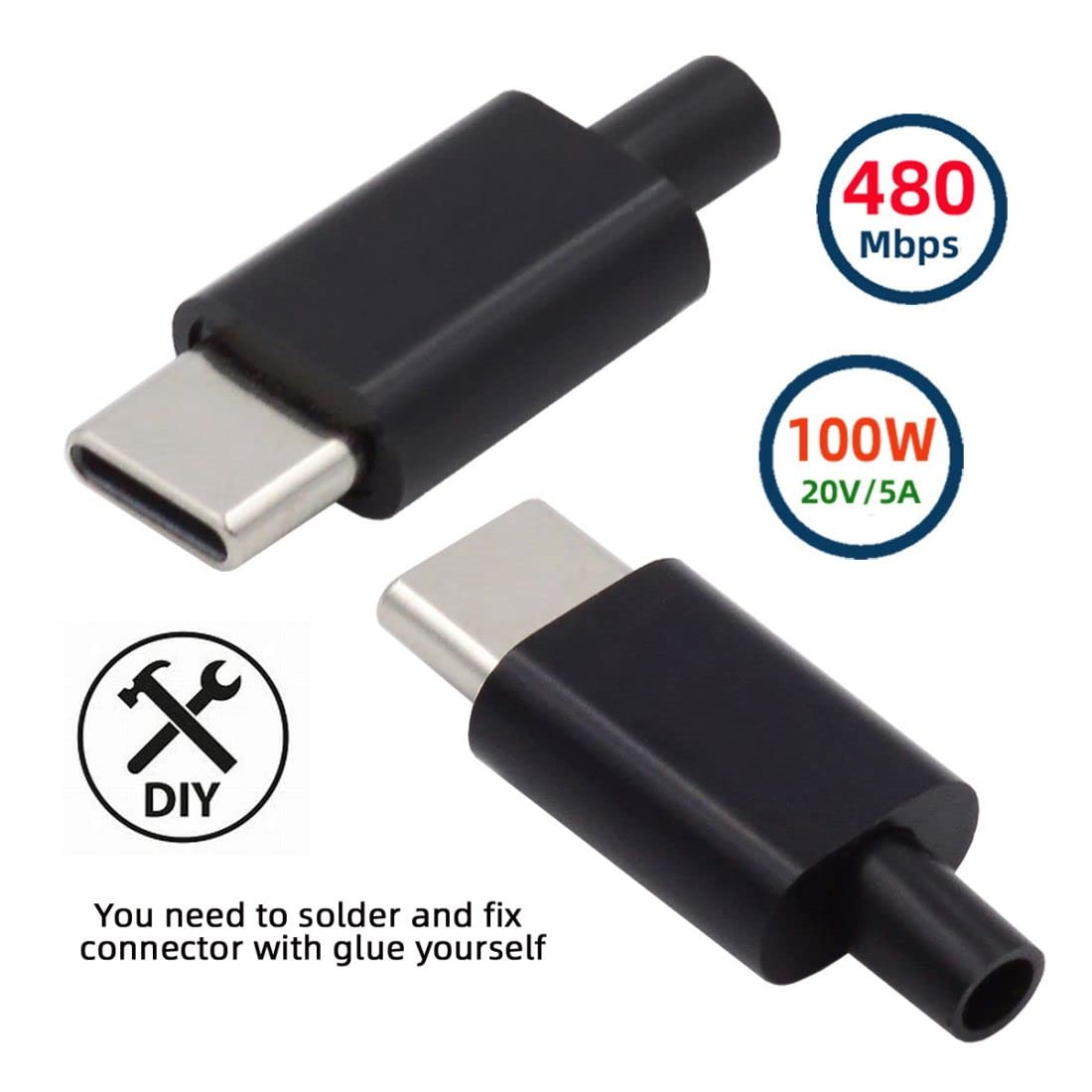 Chenyang 2 Pack Usb C Diy Connector Usb 3.1 Type C 24Pin Pd100W Male Plug Port Repair Replacement Solder Adapter With Pcb Board