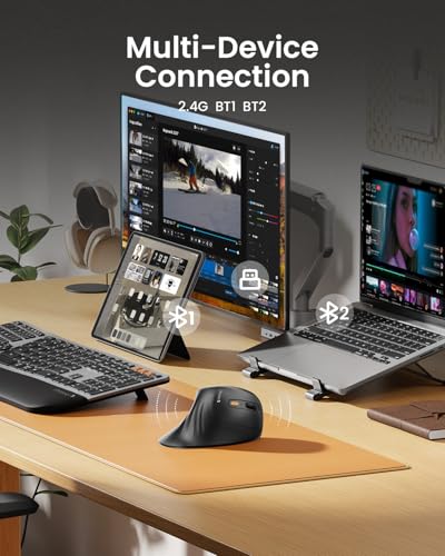 ProtoArc Ergonomic Mouse, EM11 NL Bluetooth Rechargeable Wireless Vertical Mouse, 3 Multi-Device Connectivity for Compute...