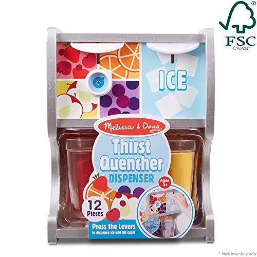 Melissa & Doug Thirst Quencher Wooden Drink Dispenser with Juice Inserts, Ice Cubes & Play Kitchen Accessories, Preschool ...
