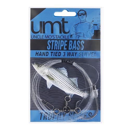 Striped Bass 3-Way Swivel Rigs 1,5 & 10-Pack Quality 6/0 Circle Hooks Uncle Mo's Tackle Saltwater Fishing Gear - Robust 60...