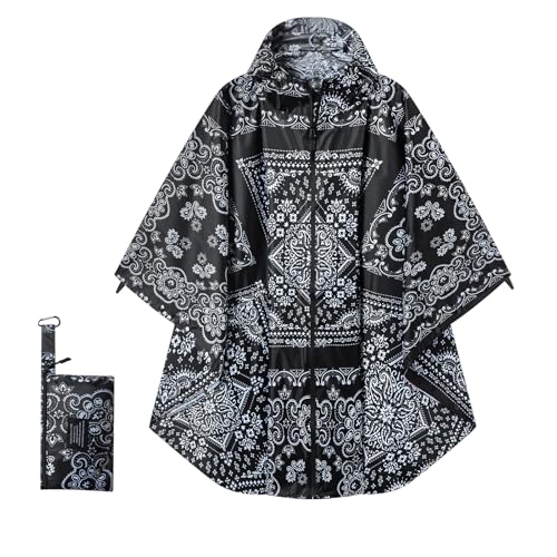 Rian c0de731 Hooded Rain Ponchos for Adult - Rain Coat and Rain Jacket with Waterproof Pocket and Zipper