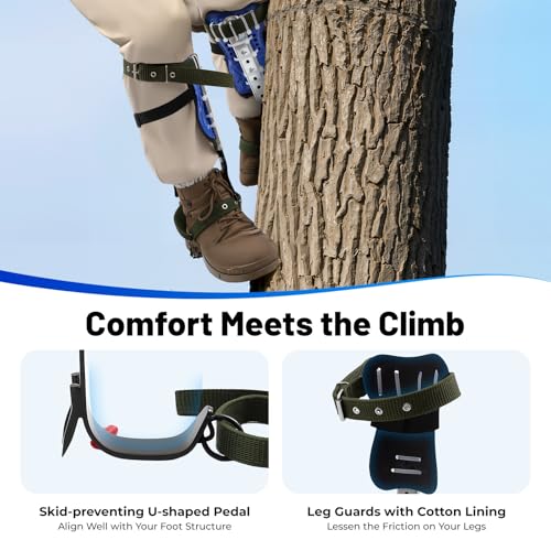WINNIESHOP Tree Climbing Spikes Tree Climbing Gear with Gloves, Spare Straps, 330lbs Load Adjustable Tree Climbing Kit for...