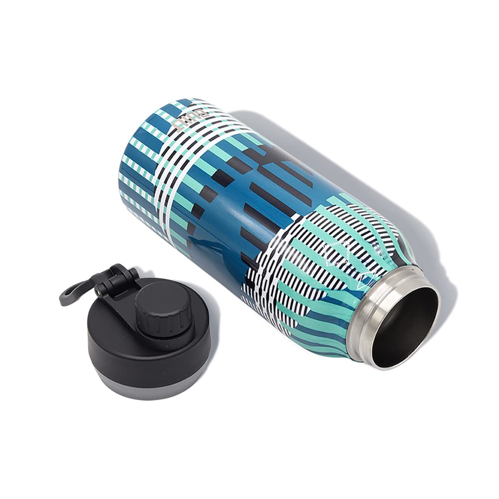 BUILT Wide Mouth Cascade Double Wall Vacuum Insulated Stainless Steel Bottle with Chug Lid, Off the Grid Blue, 32 Ounces