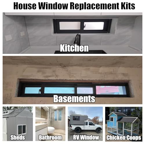 House Horizontal Sliding Window,Basement Replacement Windows,Aluminum Sliding Window with Screen and Tempered Glass,Ventilation Windows for Sheds Chicken Coops, Bathroom Makeover Small Restroom,White