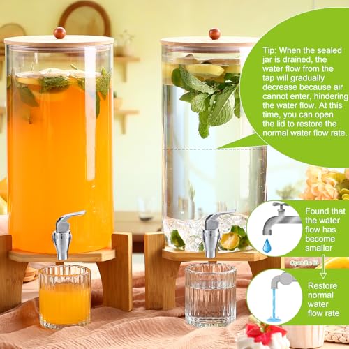 FillTouch 2 Pack 1.5 Gallon Glass Drink Dispensers for Valentine's Party, Beverage Dispensers with Stand, Spigot and Bambo...