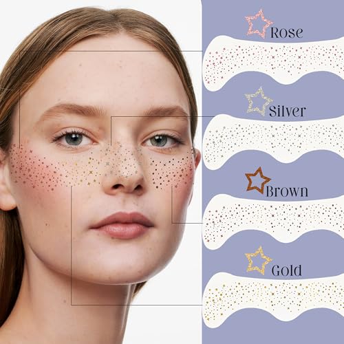 Glitter Freckles Face Tattoo, 10 Pcs Gold Face Glitter Freckles for Women, Festival Outfits for Women Rave Accessories Fak...