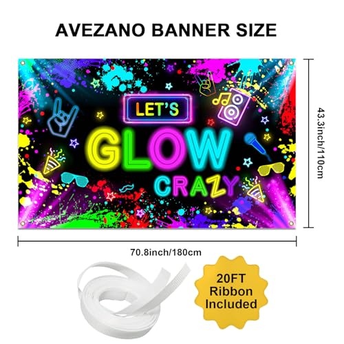 Avezano Glow in The Dark Backdrop Neon Party Decorations Let’s Glow Banner Birthday Party Background Graffiti Splash (No R...