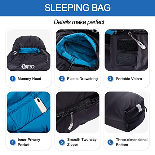 QEZER Down Sleeping Bag for Adults 0°F 10°F 15°F 20°F Backpacking Sleeping Bag for Cold Weather with Compression Sack