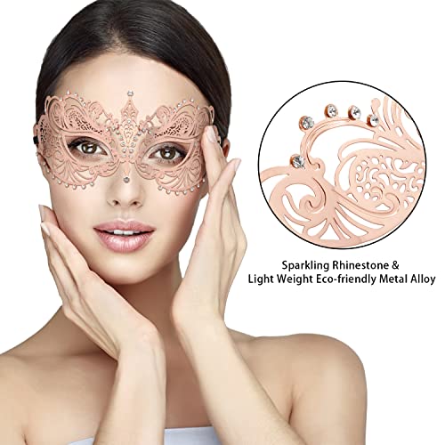 Thmyo Women's Laser Cut Metal Venetian Halloween Mardi Gras Party Mask(Rose gold)