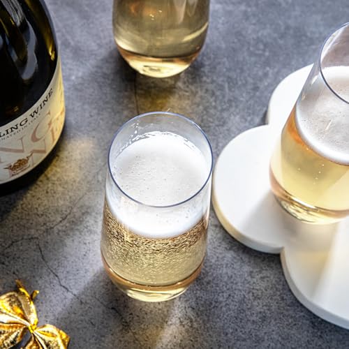 SUT 24PCS Stemless Plastic Champagne Flutes - 9oz plastic champagne glasses disposable, disposable champagne glasses, mimo...