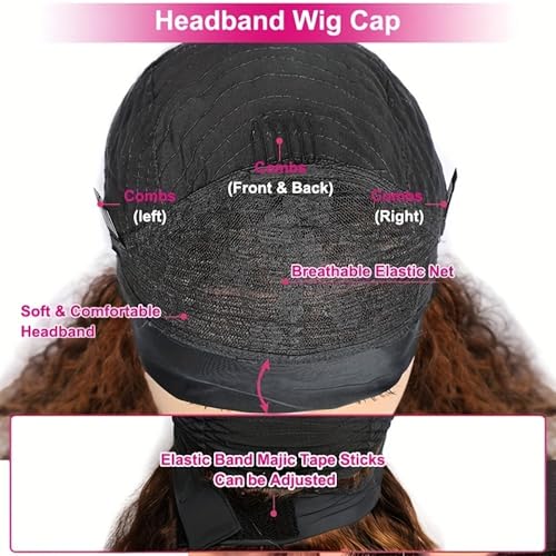 Ombre Deep Wave Headband Wig Human Hair #4/27 Curly Headband Wigs for Black Women Human Hair Glueless None Lace Front Wigs Brazilian Virgin Hair Wig Machine Made 150% Density 20 Inch