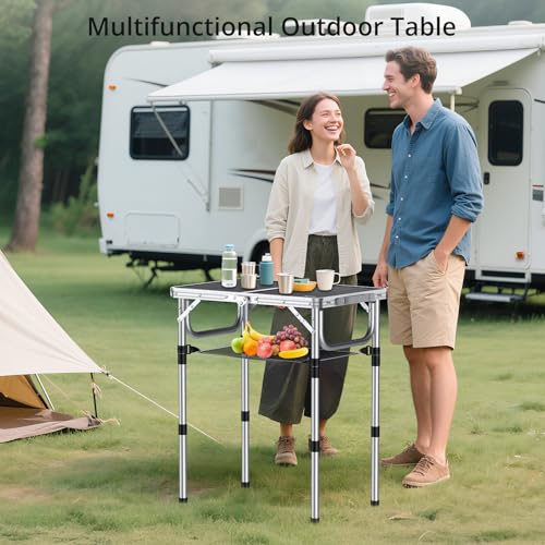 Anbte Folding Camping Table, Aluminum 24" x 16" Adjustable Height Small Folding Table with Carrying Handle, Lightweight, P...