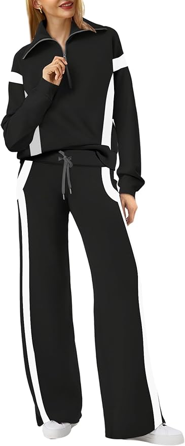 XIEERDUO Lounge Sets For Women 2025 Half Zip Sweatshirt And Wide Leg Sweatpant 2 Piece Outfits Sweatsuit Tracksuit