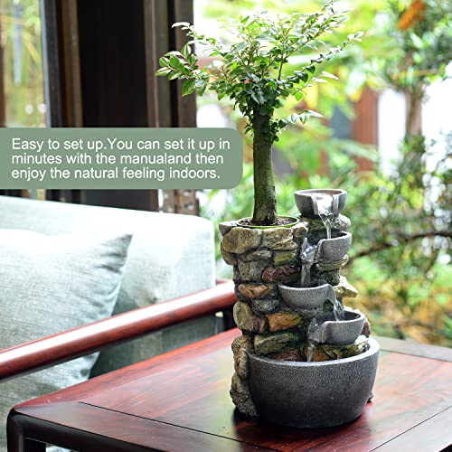 Haobos Indoor Fountain 4-Bowl Rockery Soothing Sound Tabletop Fountains Home/Office Decor Gift for Mom,Mother Day Present ...