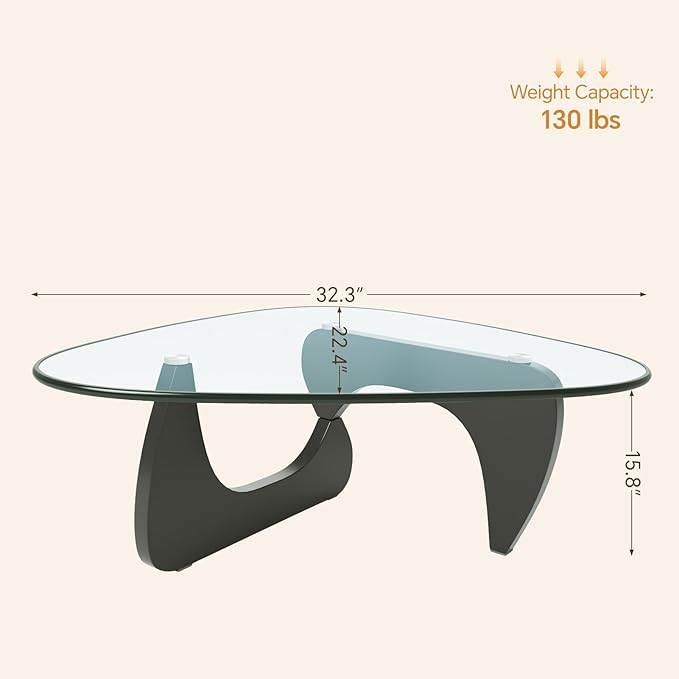 LUCKIIA Coffee Tables Glass Small Farmhouse Coffee Table Mid-Century Modern Wood Center Table for Living Room, Black Transparent, 32 Inch