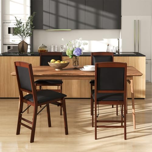 Giantex Folding Dining Chairs Set of 2, Foldable Wood Kitchen Chairs with Padded Seat, Solid Wood Frame, Max Load 400 Lbs,...