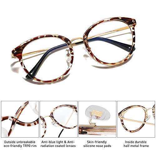 SOJOS Retro Round TR90 Blue Light Reading Glasses Womens Mens Readers Computer Glasses Eyewear Frame SJ9001