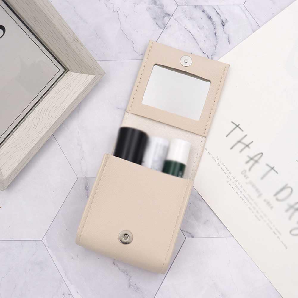 Teensery Leather Lipstick Case Portable Lip Gloss Bag Lip Balm Holder Case Lipstick Storage Box Organizer with Mirror for Women