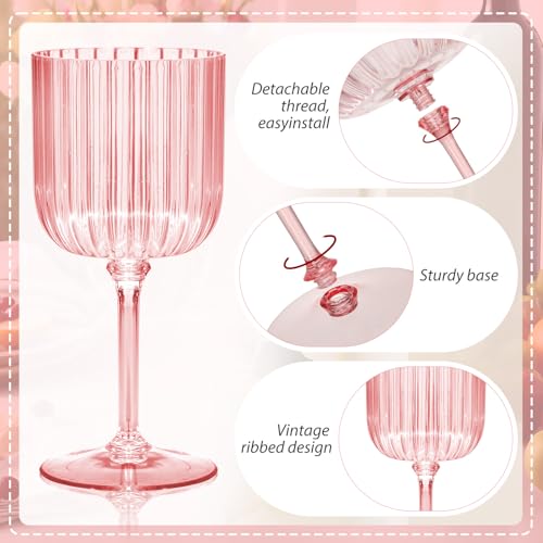 Jingmore 12 Pack Plastic Ribbed Wine Glasses With Stem 11 oz Goblet Detachable Wine Glass Disposable Champagne Cups Vintag...