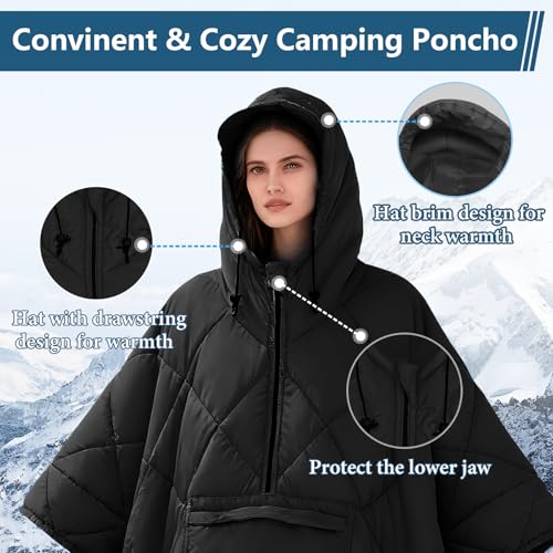 Qodia Camping Blanket Poncho, 4-in-1 Wearable Sleeping Bag Poncho, Ultralight Waterproof Outdoor Blanket & Travel Pillow f...