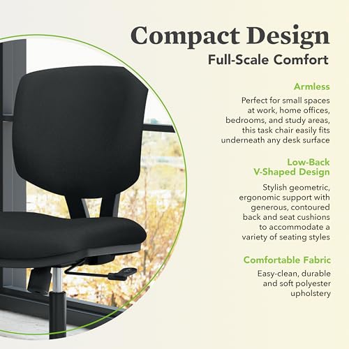 HON Volt Armless Office Chairs with Wheels, Ergonomic Adjustable Center-Tilt Recline, Fabric Back and Seat, Swivel Desk Ch...