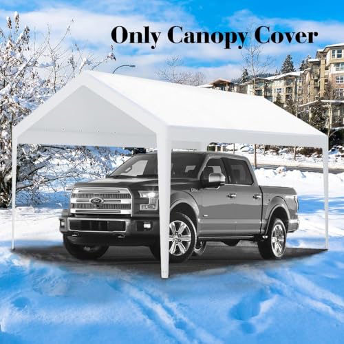 Rutile 10 x 20 FT Carport Replacement Cover, Heavy Duty Car Tarp Canopy Tent Garage Top Shelter With Fabric Leg Pole Skirt...