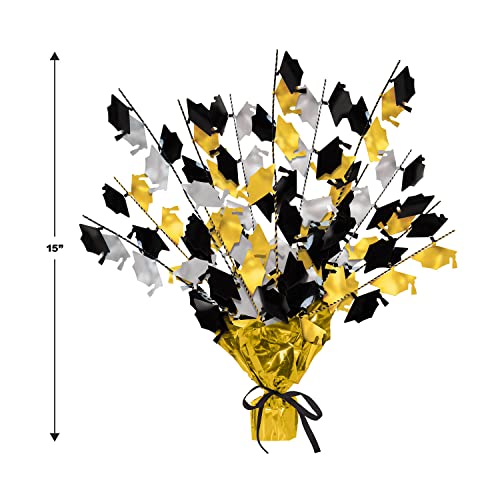 Beistle 2-Pack Metallic Gleam ’N Burst Centerpiece, Black/Gold/Silver Table Decor for Graduation Party with Mini Grad Cap...
