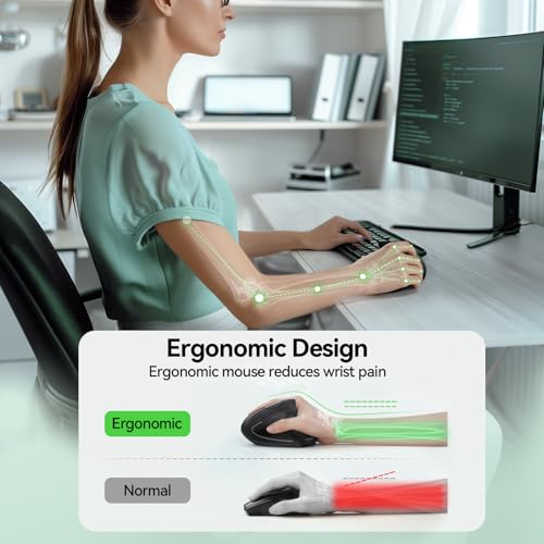 TECKNET Ergonomic Mouse, Rechargeable Vertical Ergo Mouse Wireless 800-4800 Levels 5 Adjustable DPI, Silent 2.4GHz Optical...