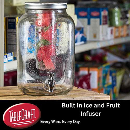 TableCraft BDG3000, 2 Gallon Mason Jar Glass Beverage Dispenser, 7.75" x 10.25" x 12.25", Includes Chrome Plated Faucet, I...