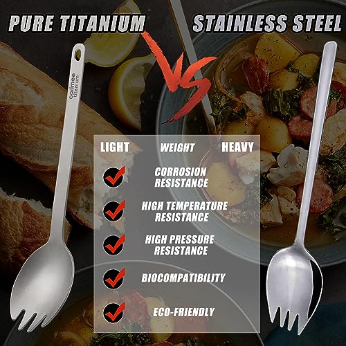 Carimee Pure Titanium Camping Spork, Ultra-Light Eco-Friendly Portable Reusable Flatware for Outdoor Camping Backpacking H...