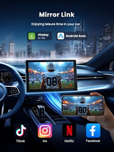 Portable CarPlay Screen for Car, 9'' Wireless Apple CarPlay & Android Auto Screen for Car, 4K Dash Cam, 1080P Backup Camer...