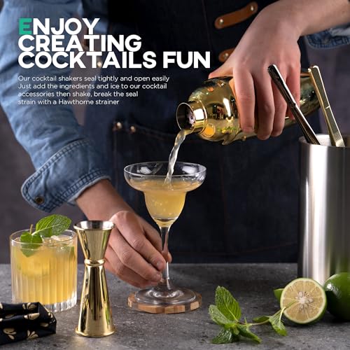 Homestia Gold Bartender Kit - Stainless-Steel Cocktail Shaker Set - Mixology Bar Tools with Drink Shaker, Mixer Spoon and ...