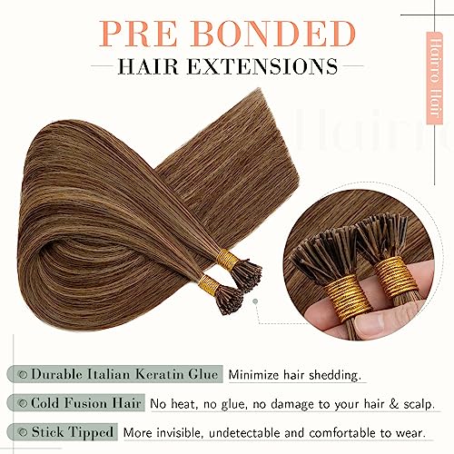 Hairro I Tip Human Hair Extensions Pre Bonded Fusion Hair Tipped Remy Hair Pieces Silky Straight Microlink Itip Keratin Stick Hairpieces For Women 22" 100 Strands 50g #4P27 Medium Brown&Dark Blonde