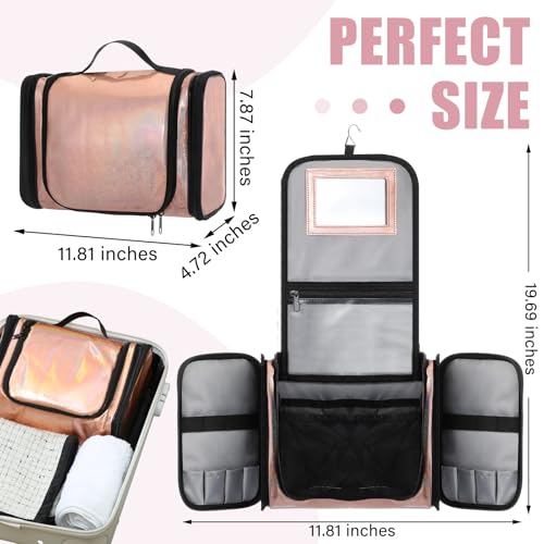 GlikCeil Dance Hanging Makeup Bag with Mirror Travel Toiletry Bag with Hanging Hook Cosmetics Organizer for Women Glitter ...