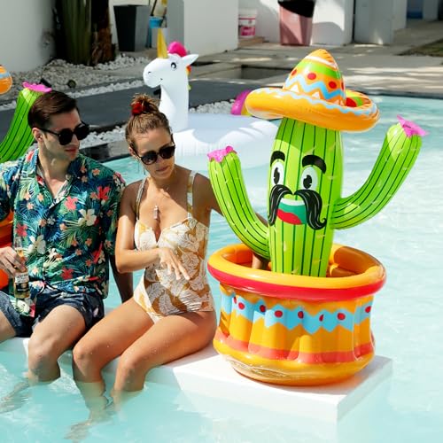 PARENTSWELL 47.5'' Inflatable Cactus Cooler, Inflatable Drink Cooler for Summer Fiesta Parties, Blow Up Ice Bucket Cinco D...