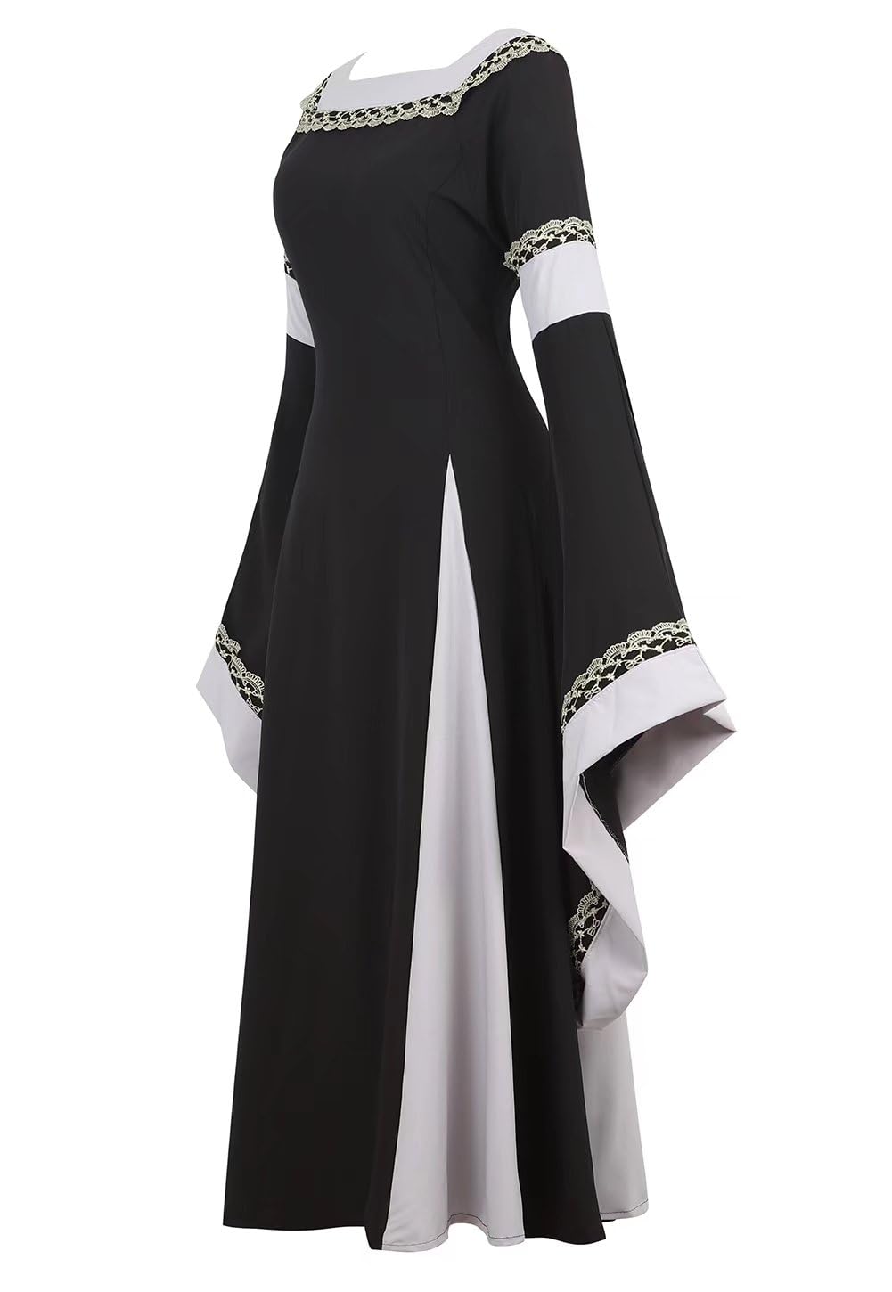 Medieval Dress Long Renaissance Costume Gown Irish Over Deluxe Victorian Vintage Cosplay Women Black XS