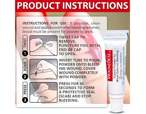 WoundSeal Topical Powder Wound Care First Aid for Cuts, Scrapes and Abrasions Single Use, 4 count (Packaging May Vary)