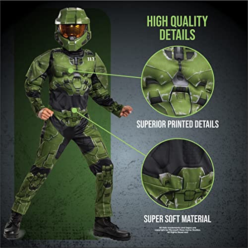 Halo Infinite Master Chief Costume, Kids Size Muscle Padded Video Game Inspired Character Jumpsuit