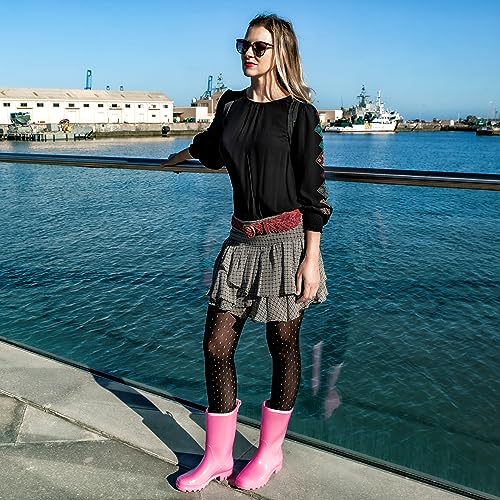 HISEA Women's Mid Calf Rain Boots Waterproof Garden Shoes Fashion Rubber Boots Anti-Slipping Rainboots for Ladies with Com...