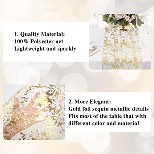 Ohanniewa Gold Table Runner 11 inch x 32 Feet Glitter Metallic Gold Foil Mesh Table Runner Roll Table Decorations for Wedd...