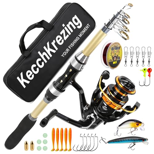KecchKrezing Telescopic Fishing Rod and Reel Combo – Collapsible 5.9ft Fishing Pole with Spinning Reel & Carry Bag, Travel...